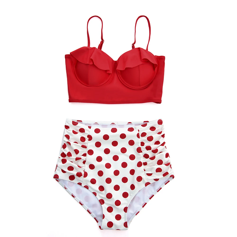 

Red High Waist Bikini Set Push Up Bikinis 2019 Biquini Ruffle Swimwear Women Support Swimsuit High Quality Simming Suit Monokini