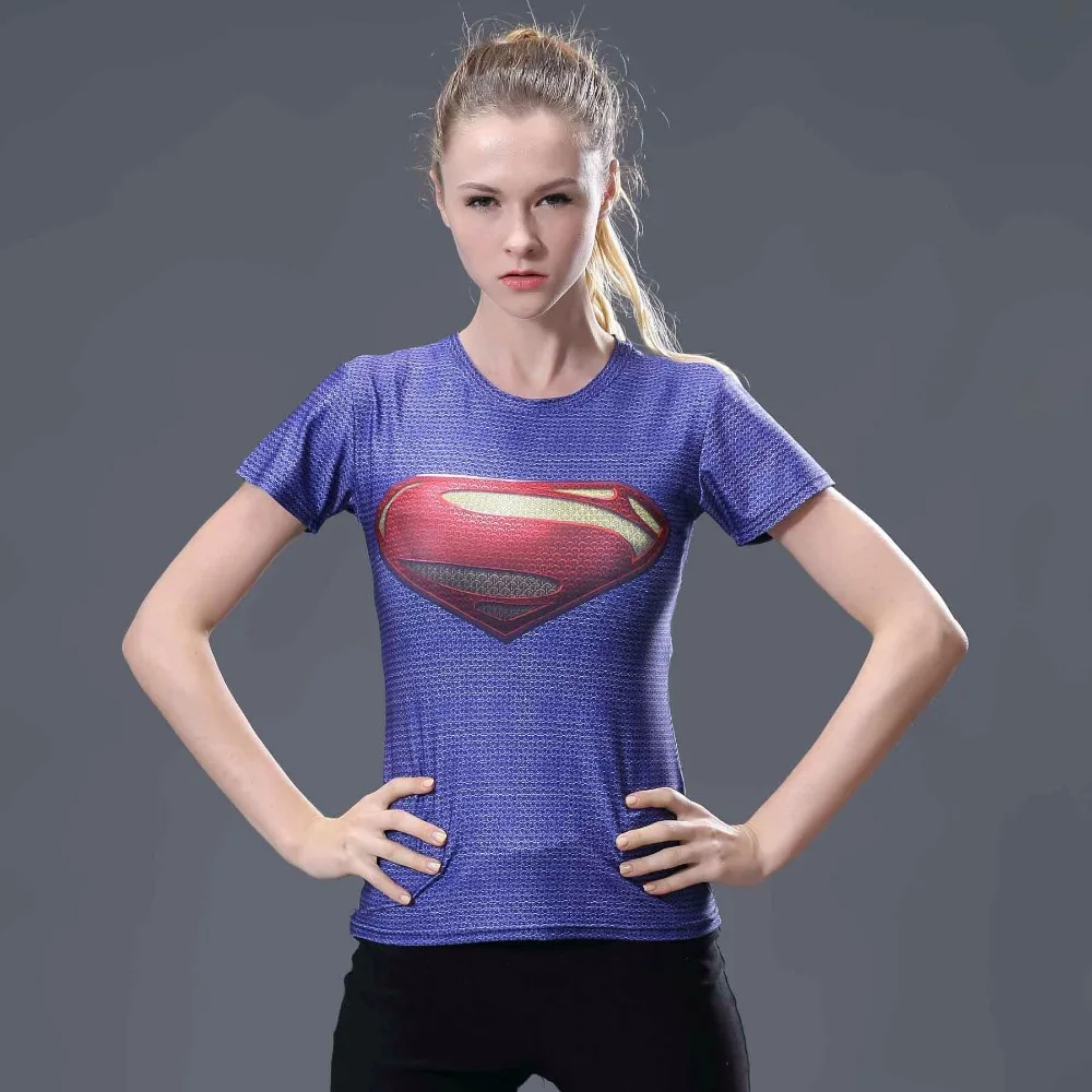 

New Women Outdoor Sports Super Hero 3D Print Compression Fitness T Shirt Women Short Sleeve Slim Tights Running Sports T-Shirts