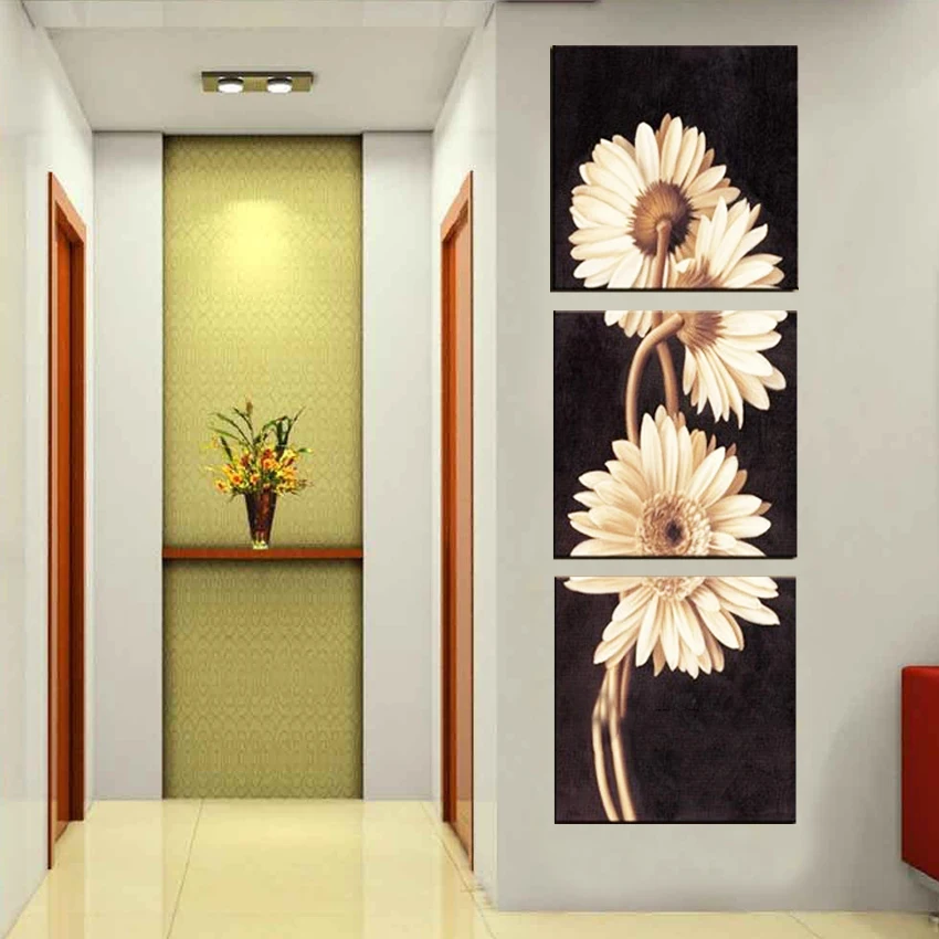 Abstract Oil Painting Pure Handpainted on Canvas chrysanthemum flowers Handmade Modern wall art for Entrance 3pcs | Дом и сад