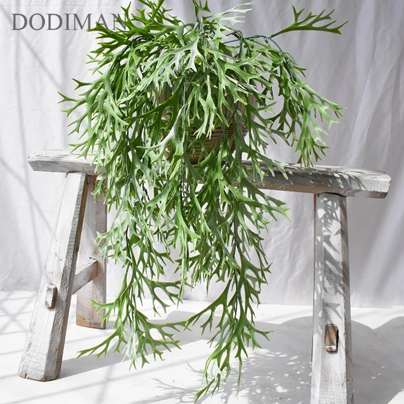 

Artificial plastic Ferns branches home decoration fake flower green leaves Christmas Wall-mounted staghorn rattan decoration