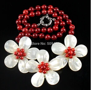 

Free shipping >>@ +>>>42x14mm Red coral shell flower pendant necklace