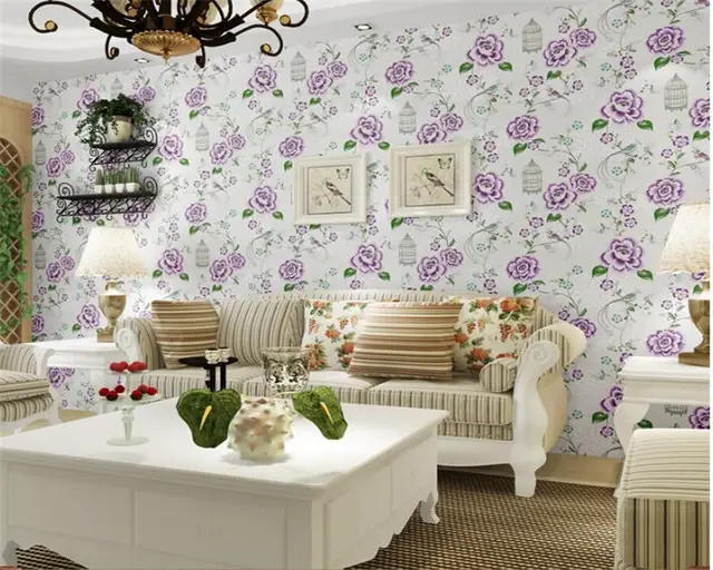 Us 31 74 31 Off Beibehang High Quality 3d Wallpaper Roll Romantic Blue Purple Red Big Flower Wallpaper Bedroom Living Room Tv Background Mural In