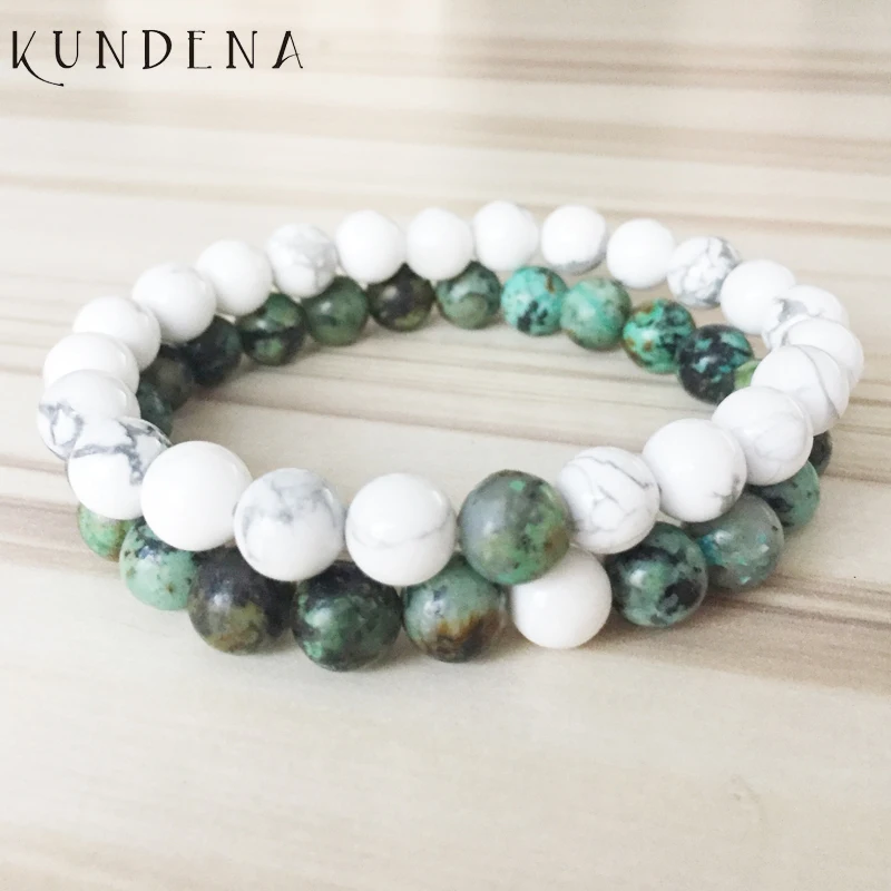 

Couples Bracelet sets White Howlite stone Matching African T-urquoise Beads Bracelets for Men Yoga Healing Mala Bracelet