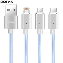 Magnetic Cable With 3 Adapters Micro USB Type-C For iPhone 7 6 6s Plus Samsung Android Phone Magnet Charger Charging Connector