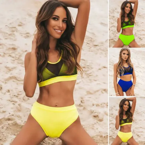 

Women Swimsuit Push Up Mesh High Waist Bikinis Set Swimwear Beach Bathing Suit