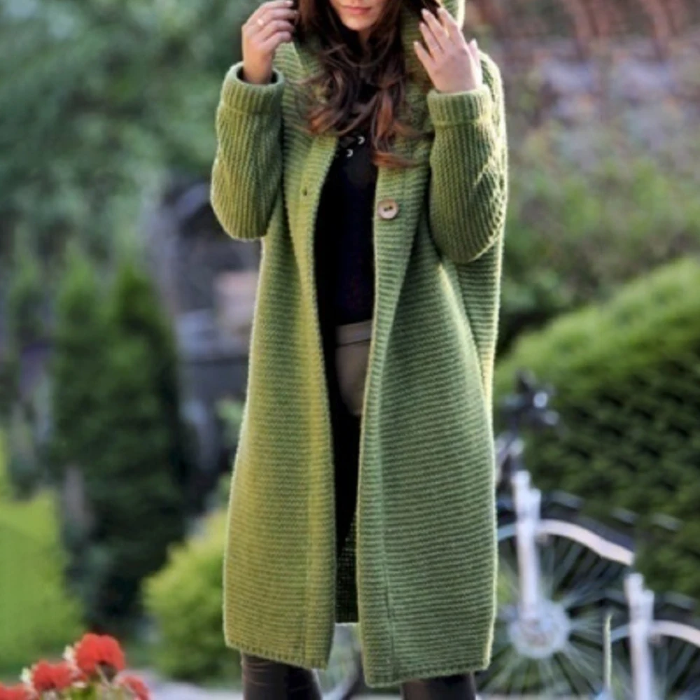 LASPERAL 2019 Autumn Button Women Cardigan Coat Solid Hooded Knitting Female Outwear Long Sleeve Knit Sweater Mujer Blends Coat