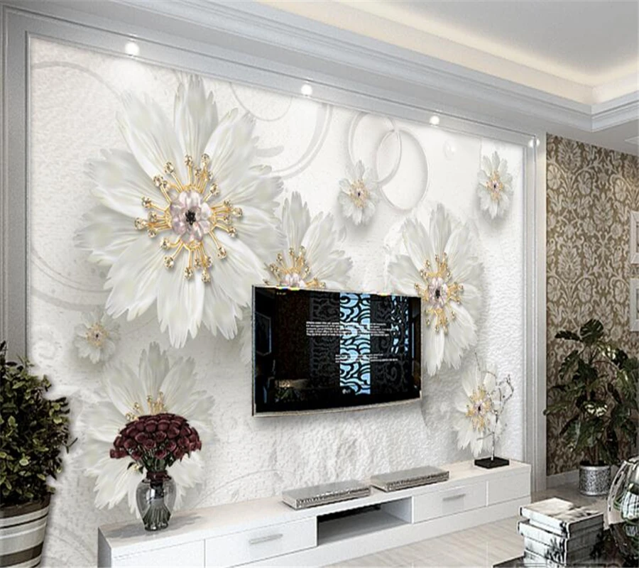 Beibehang Wallpaper Kustom Relief Bunga Suasana Estetika Bunga