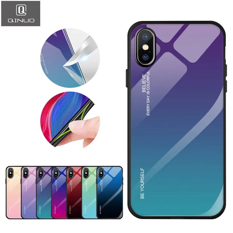 

QINUO Stained Glass Phone case For iPhone 7 8 Plus X Back Cover For iPhone 6 6S Plus X XR XS MAX 7 8 Shell Tempered Glass Funda
