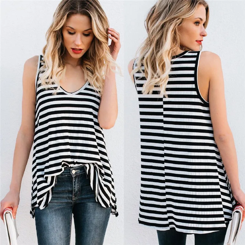 Trendy Women clothes striped cotton Ladies Casual Tanks Tops Summer