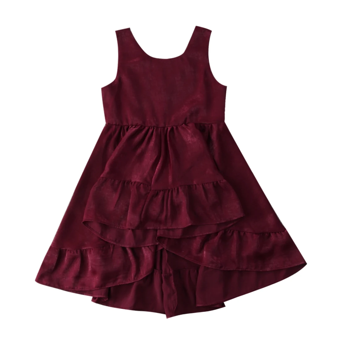 Little Girls Wine Red Layered Dress Toddler Kid Baby Girl Ruffles