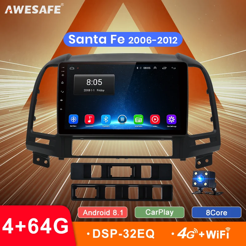 

AWESAFE for Hyundai Santa Fe 2 2006-2012 Car Radio Multimedia video player GPS DSP No 2din 2 din Android 9.0 4G+64G