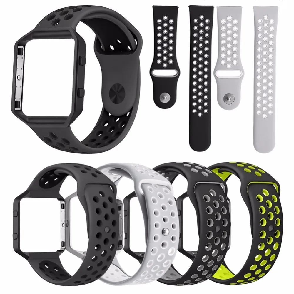 

NEW Arrival Dual Color Round Hole Breathable Silicone Watch Strap & Watch Frame For Fitbit Blaze Smart Watch Wrist Strap S/L