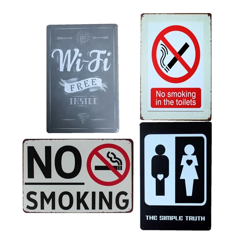 No Smoking Signs Warning Tin Plate Metal Vintage Wall Art Plaque
