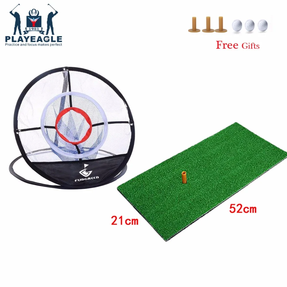 FUNGREEN Golf Chipping Mat and Net 21x52cm IndoorTraining Backyard Hitting Practice Rubber Tee Holder Mat Golf Hitting Mat