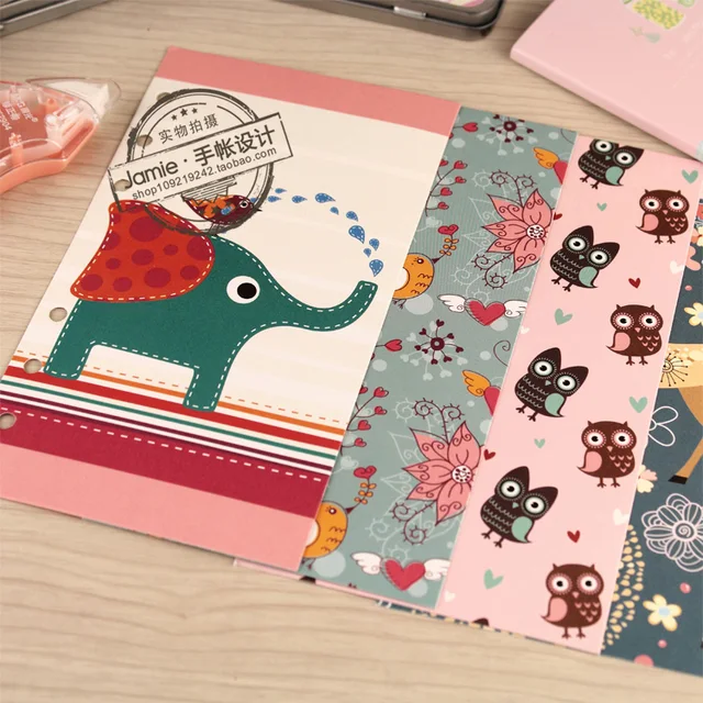 Creative 6 hole loose leaf notebook separator pages ,Cute cartoon