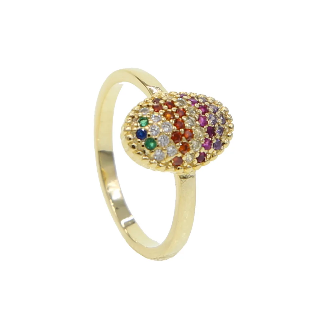 Модные кольца золотого цвета, размер США 5, 6, 7, 8, женские кольца на палец средней длины, геометрические овальные кольца с радугой, cz, пасхальное яйцо, кольцо