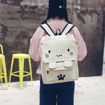 Kawaii Black Kitty Canvas Backpack 6