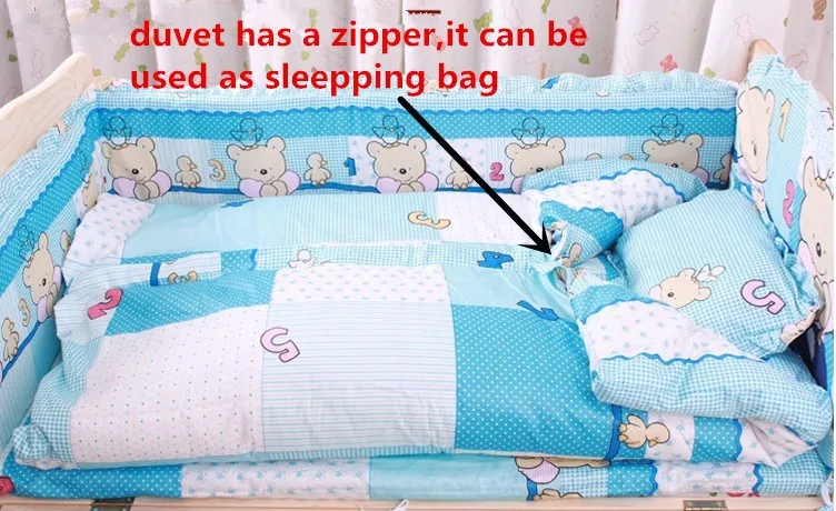 

Promotion! 6PCS Baby Nursery Crib Kit Bedding Set Cot Set (3bumper+matress+pillow+duvet)