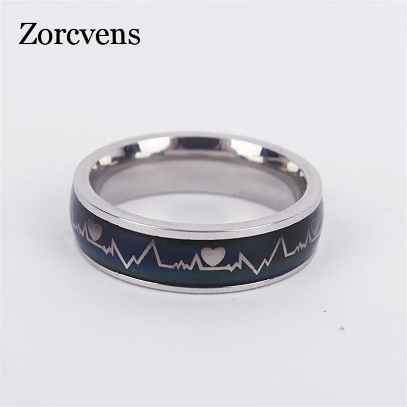 ZORCVENS Stainless Ring Changing Color Mood Rings Feeling / Emotion Temperature Ring Wide 6mm Smart Jewelry