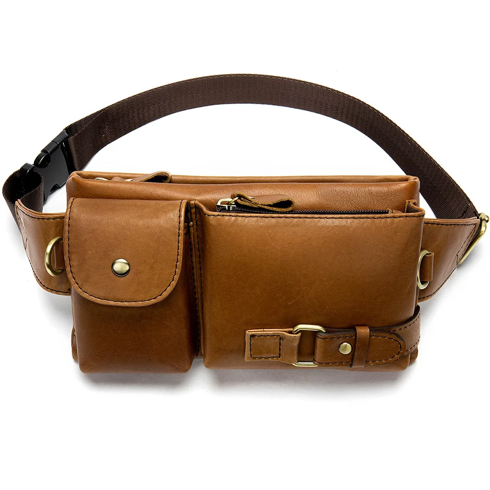 MVA Casual Men Waist Pack Genuine Leather Men`s Chest Bag Men Leather Messenger Bag Cow Leather Coin Purse Bags - Цвет: brown