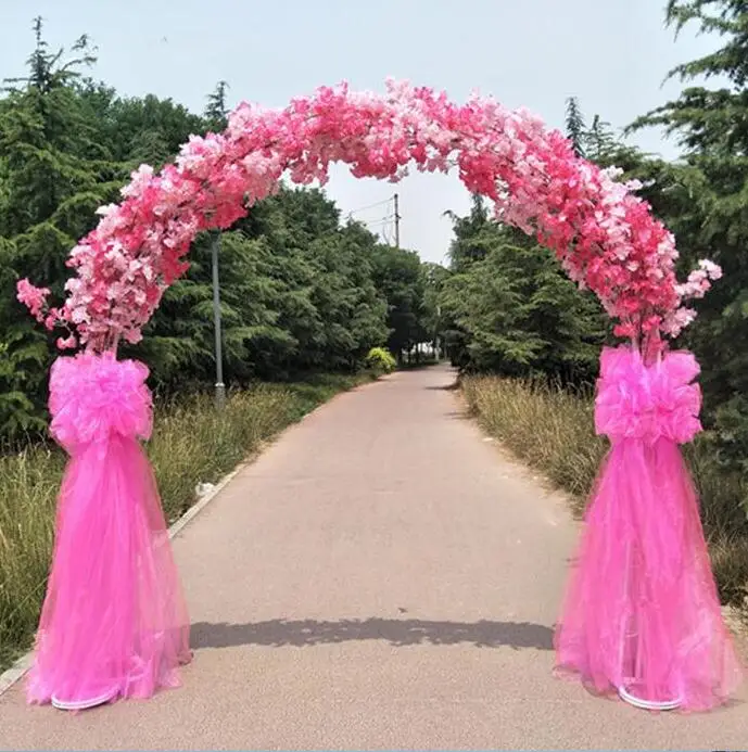 New artificial flower cherry blossom with metal wedding iron arch stand full cherry blossom +arch shelf DIY window party decor New artificial flower cherry blossom with metal wedding iron arch stand full cherry blossom +arch shelf DIY window party decor
