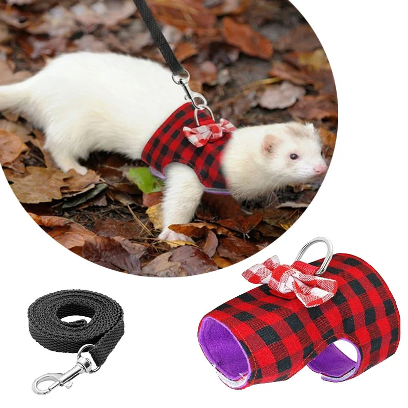 

2pc/lot Adjustable Small Pet Bow Harness Vest Leash Set Ferret Guinea Pig Hamster Chest soft Strap Harness Drop Shipping