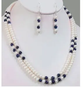 

5'6mm cultural pearl & bule jades necklace and earring AKOYA Free shipping
