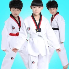 Аутентичные костюмы для тхэквондо, детский хлопковый тренировочный костюм с длинными рукавами/короткими рукавами, Tae Kwon Do одежда для соревнований