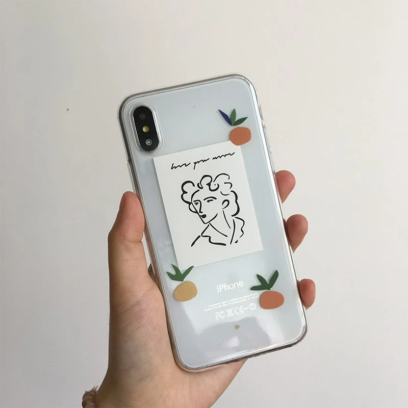 

Abstract lady Portrait clear tpu case For iphone X XR XS Max for iphone 7 8 6 6s Plus simple letter soft tpu case back cover