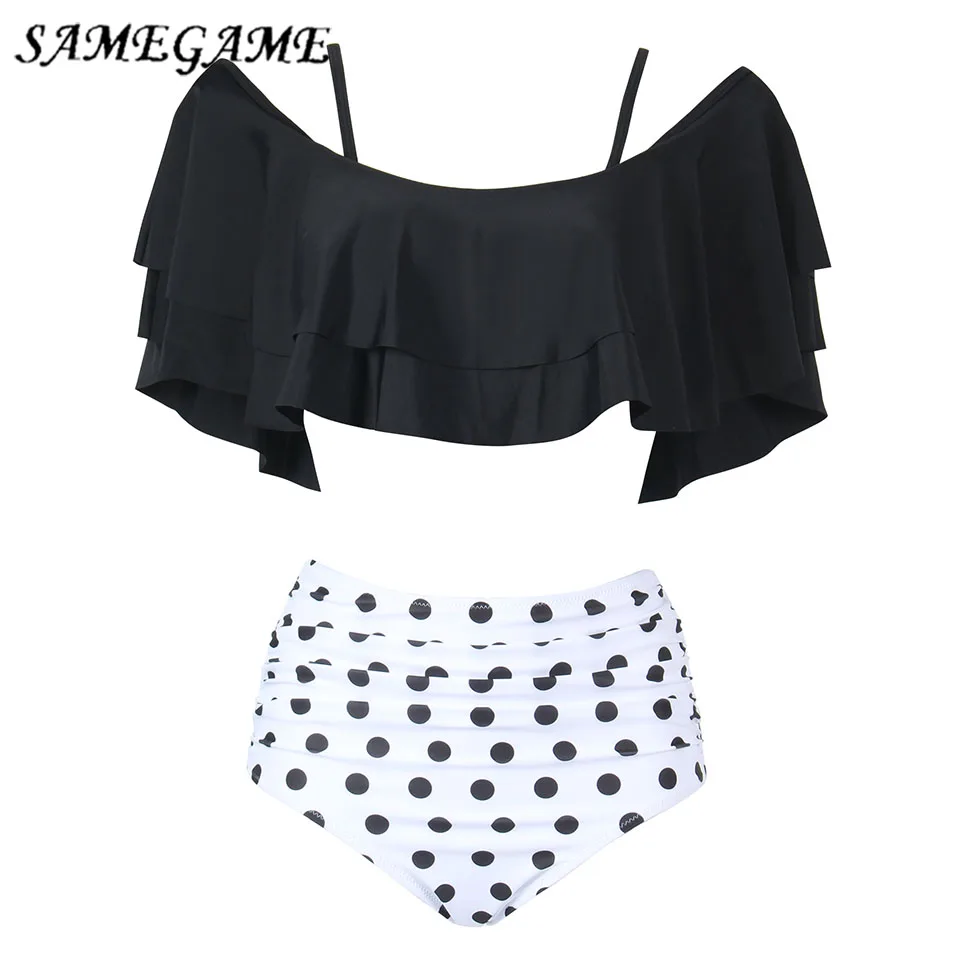 

SAMEGAME 2019 Women Swimwear Two Piece Bikini Set Plus Size Bandage Bathing Suit Beach Wear High Waist Swimsuit New Bikinis
