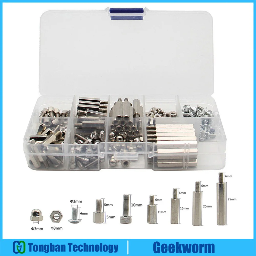 

Geekworm 220Pcs/Lot M3 Nickel Plating Brass Spacers + Screws + Nuts Kit w/ Case for Ardui-no / Raspberry Pi / Orange Pi DIY