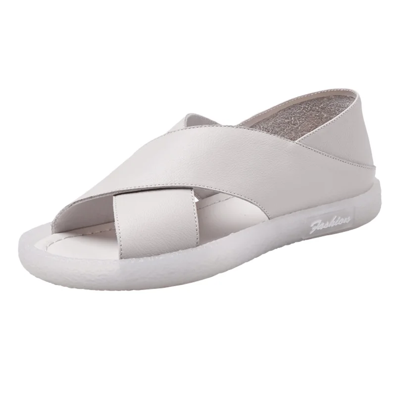 

Summer New Women Sexy Sandalias Luxury Leather Flat Sandals For Women Black Red Plus Size 42