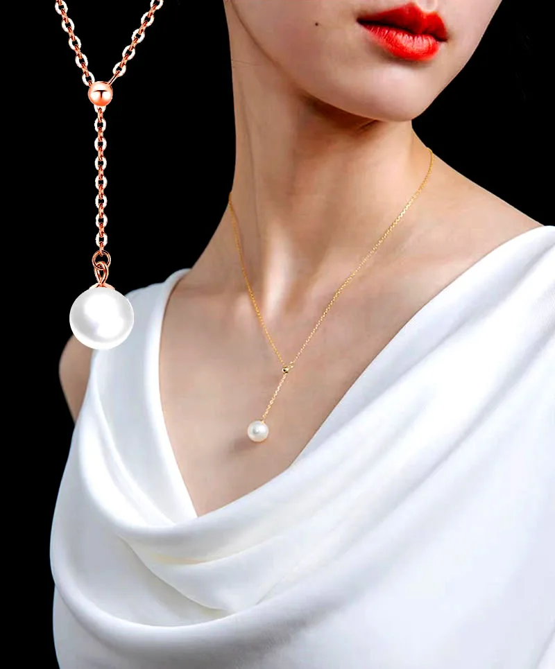 

SINLEERY Elegant 9mm Pearl Necklace Adjustable Pendant Rose Gold Silver Color Link Chain For Women OL Lady Xl614 SSH