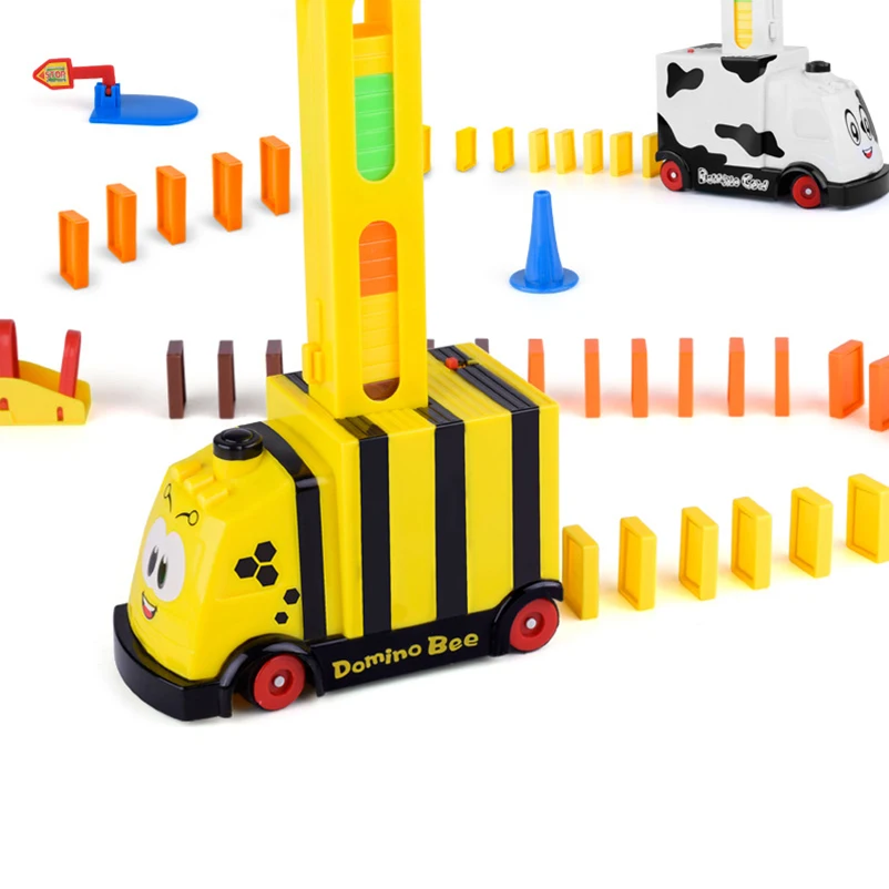 

Children educational building blocks toy domino train lift trampoline bridge bricks catapult automatic electric toy car