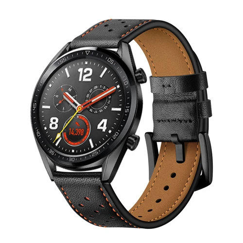 22 мм ремешок для huawei Watch GT samsung galaxy watch 46 мм S3 Frontier ремень кожаный ремешок для часов huami amazfit 1/2 браслет - Цвет ремешка: black