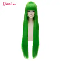 L-email wig New Animation 100cm/39.37inches Cosplay Wigs Green Long Straight Synthetic Hair Perucas Cosplay Wig