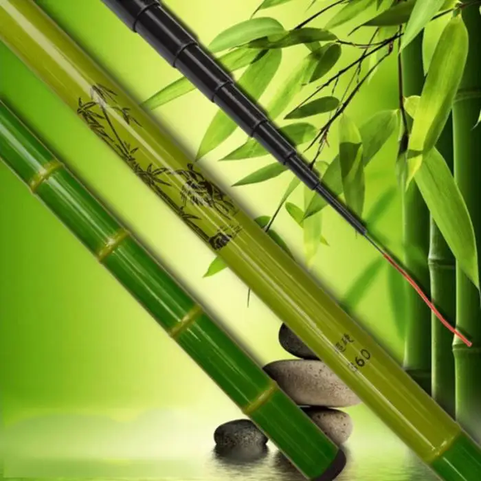 FRP Fishing Rod Super Hard Powerful Travel Fishing Tackle Imitation Bamboo Pattern Pole Rod WHShopping