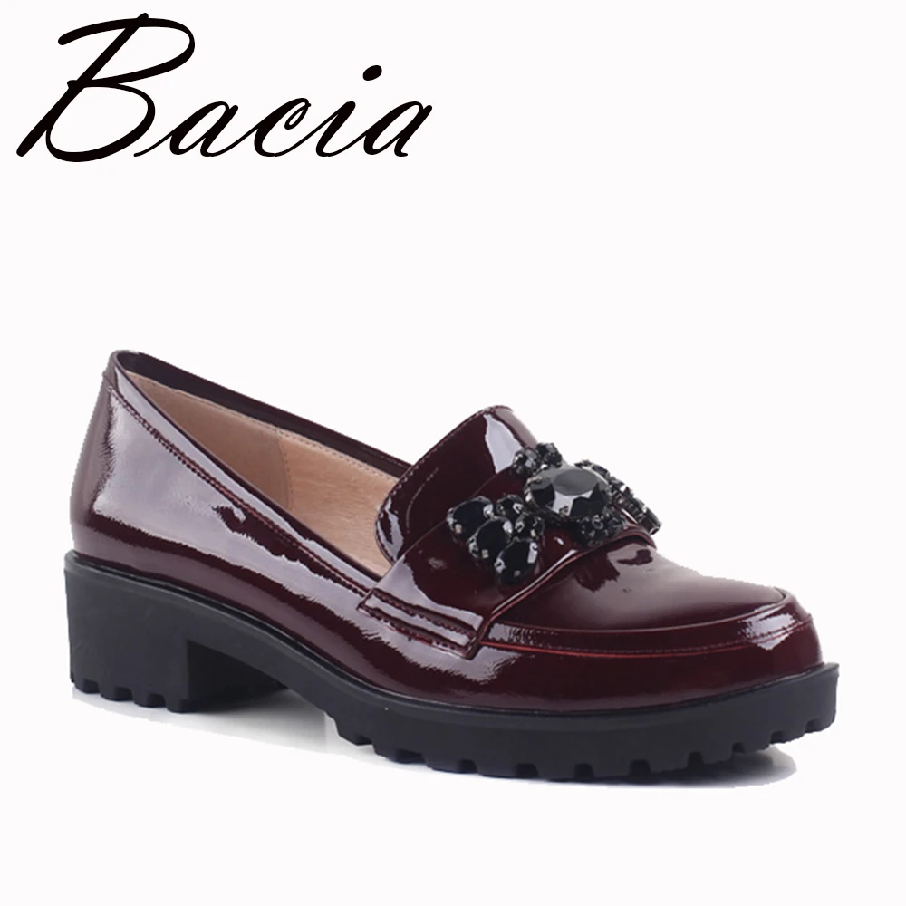 Bacia Wine Red Full Grain Leather Flats Bear String Bead Patent Genuine Leather Shoes High Quality