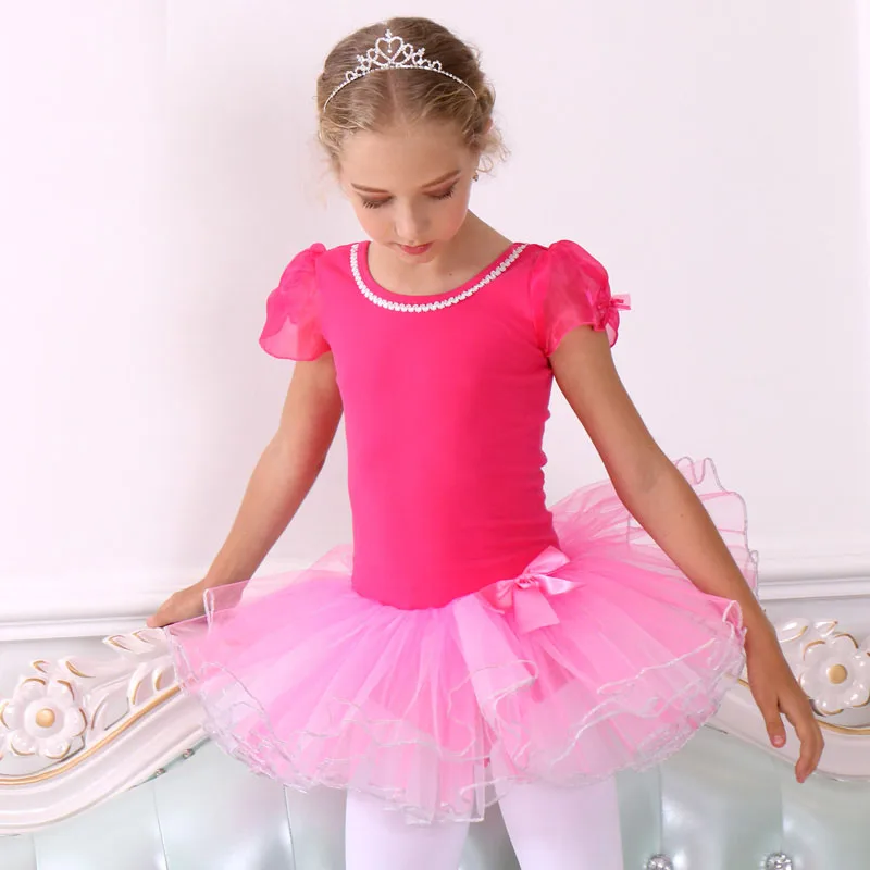Rose/Blue/Pink Short Sleeve Ballet Dress Children Ballerina Clothes