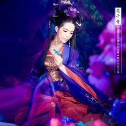 Фэн Ки у фотография вышивальная нитка женский костюм фиолетовый хвостый ханфу костюм путешествие цветок Хуа Цянь ГУ