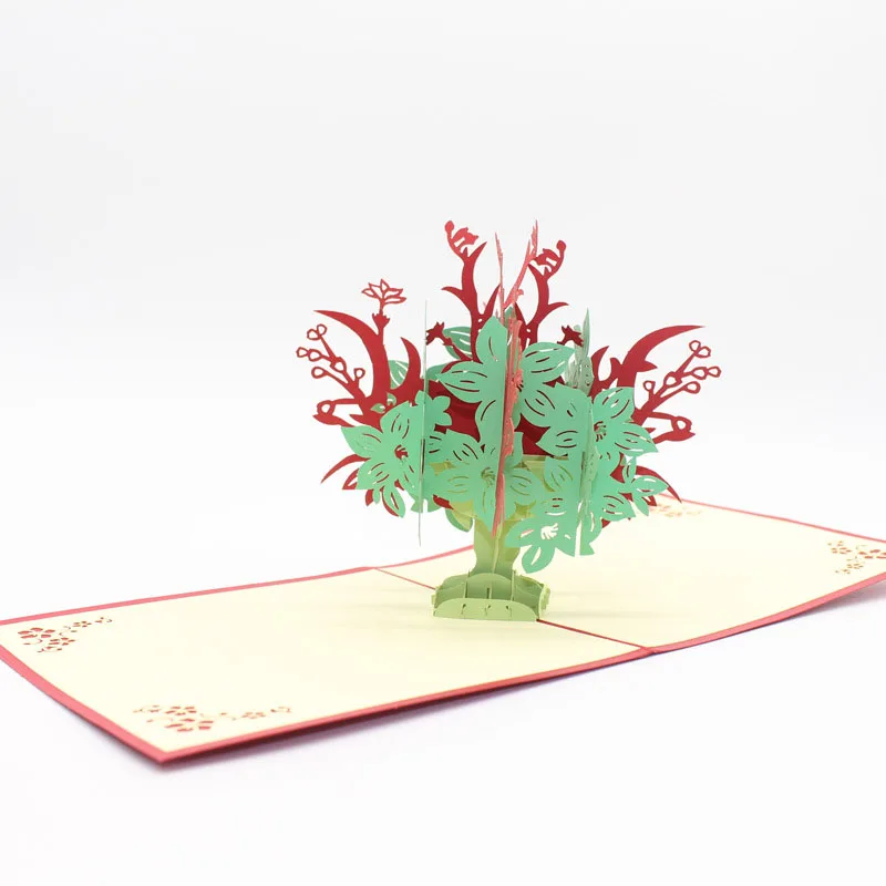  3D Handmade New Year Red and Blue Christmas Tree Paper Invitation Greeting Cards PostCard Thanksgiv - 32842067675
