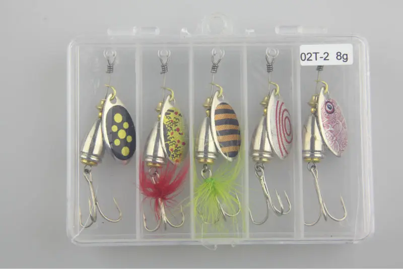 

New 5Pcs 8g Fishing Lures Spinners Spoons Bait Ideal For Pike Trout Salmon Fishing Free Shipping