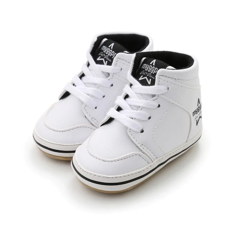 Осенняя детская обувь для первых ходунков; модная обувь из искусственной кожи с резиновым ремешком; повседневная обувь для маленьких мальчиков и девочек; дышащая однотонная обувь для новорожденных мальчиков - Цвет: Белый