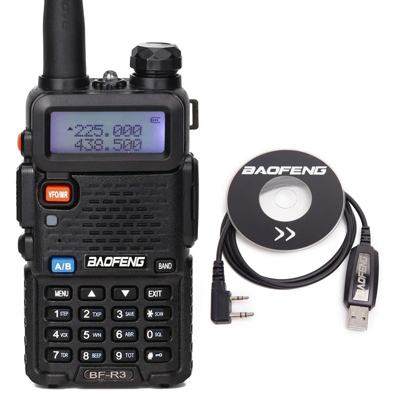 BaoFeng BF-R3 трехдиапазонное иди и болтай Walkie Talkie “иди и 136-174 МГц 220-260 МГц/400-520 МГц+ 2 antennatwo способ домашнее портативное Любительское радио в UV-5R - Цвет: add cable