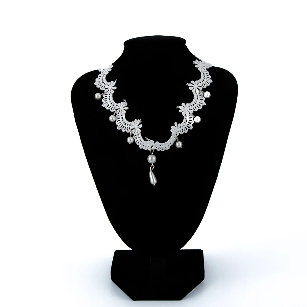 

White Lace Choker Necklace Women Vintage Pearl Pendant Collier Femme Statement Necklaces Pendants Collares Mujer