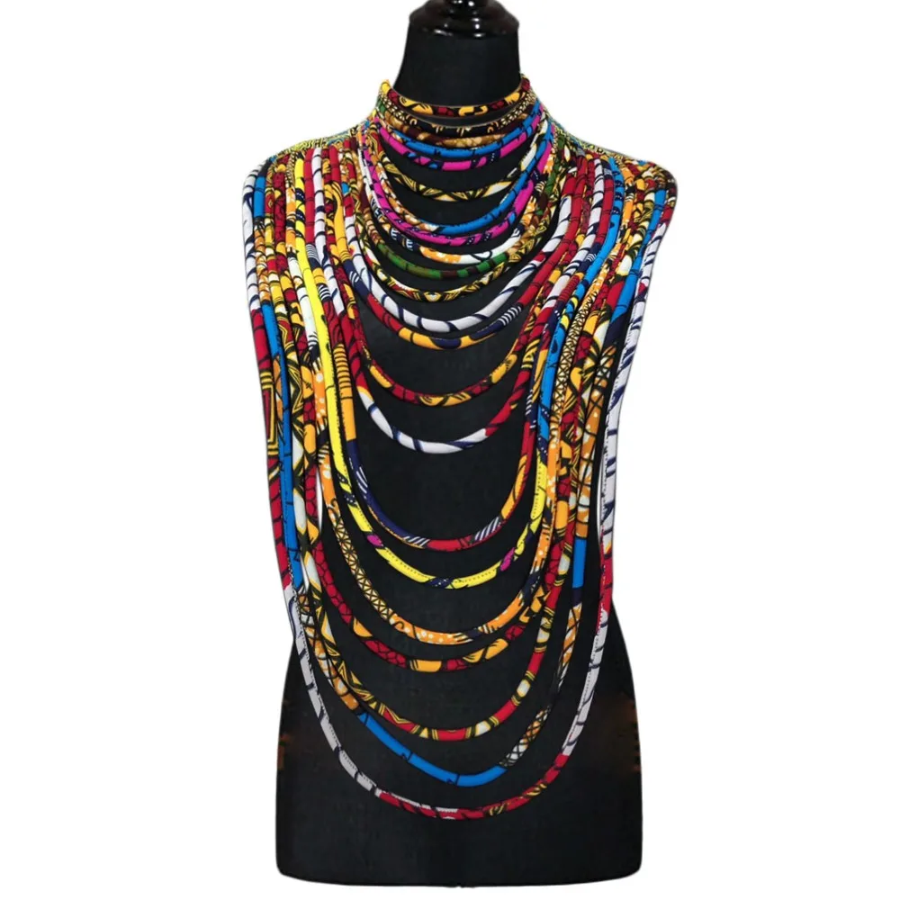 African wax fabric necklace dashiki Ankara necklace colorful rope traditional women jewelry (3)