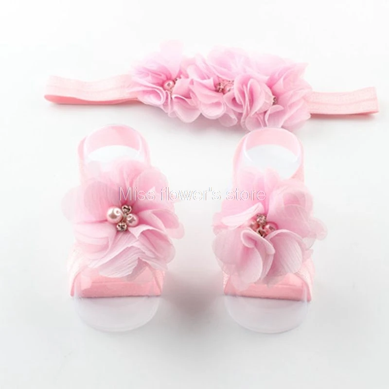 Baby Girl Rhinestone Flower Headband/&Foot Band Barefoot Sandals Shoes Photo Prop