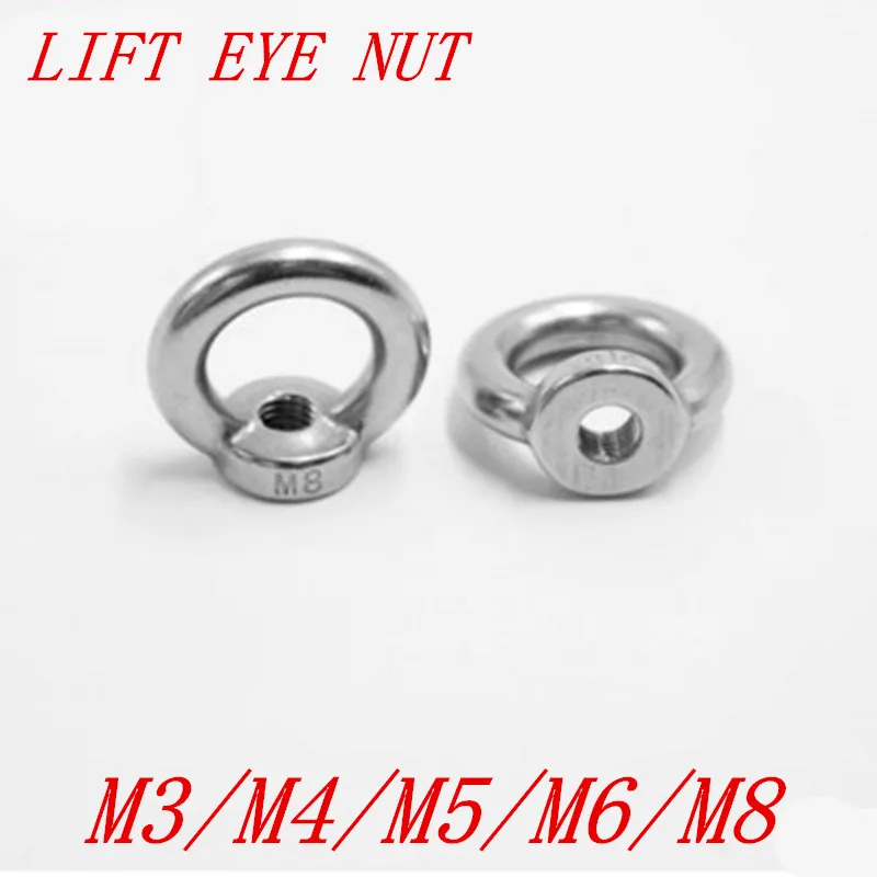 Screw 2pcs M3 M4 M5 M6 M8 Eye Bolt NUT Stainless Steel Marine Lifting Eye Bolt Ring Screw Loop Hole for Cable Rope Lifting Eye nut Size: M8 Eye NUT