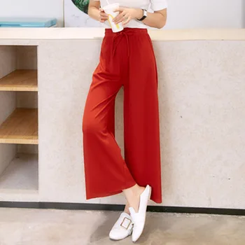 

YRRETY Women Wide Leg Drawstring Elastic Pants Autumn Casual Loose Elastic High Waist Bow Solid Oversized Trousers Work Pants