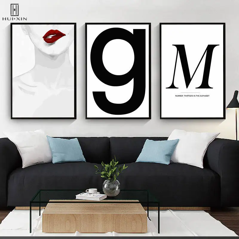 Модные минималистичные декоративные акварельные Постеры-холсты, сексуальная женская закалка красных губ, буквы G M, картины для домашнего декора